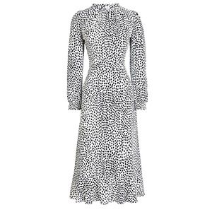 J. Crew Ruffle-Neck White Leopard Print Midi Dress